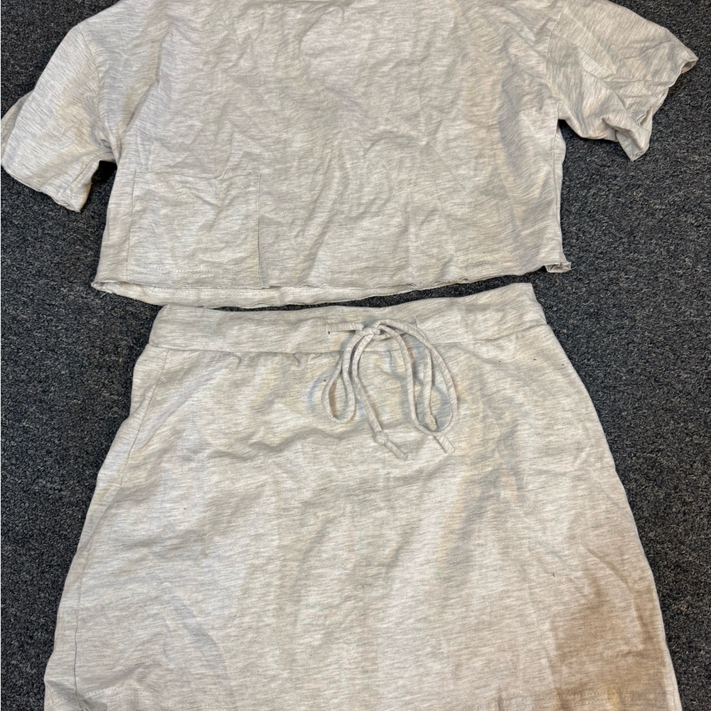 Gray Two-Piece Crop and Skort Set
